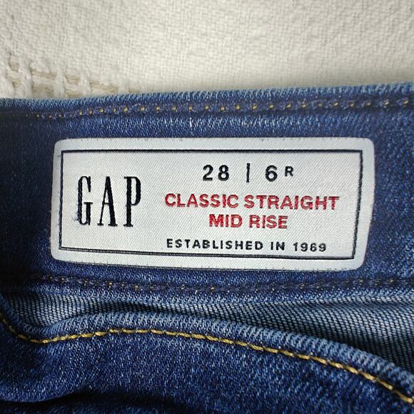 Gap Mid Rise Straight Jeans Medium Wash Raw Hem Size 28-6R - Picture 6 of 8